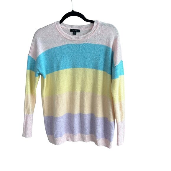 J. Crew Wool Cashmere Boyfriend Sweater Pastel Colorblock Size Small - Picture 2 of 6